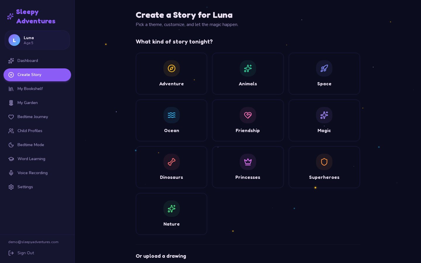 Choosing a story theme in the create flow